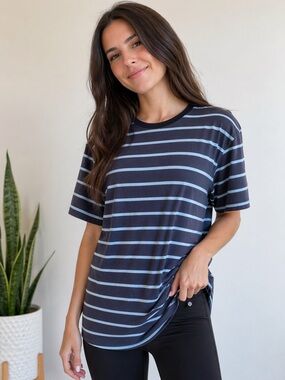 lululemon athletica Black and White Striped Short Sleeve Tee